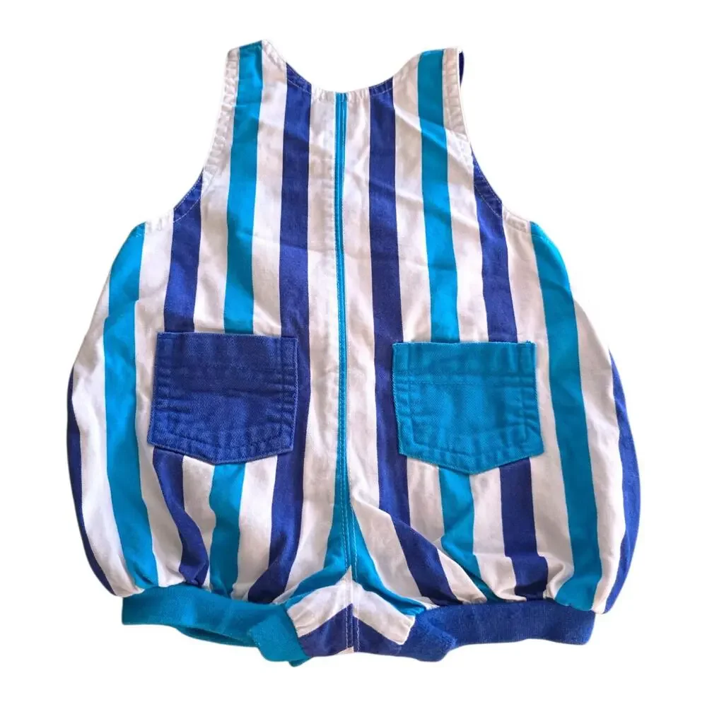 vintage gymboree rainbow tag bubble romper fish blue white stripes Newborn